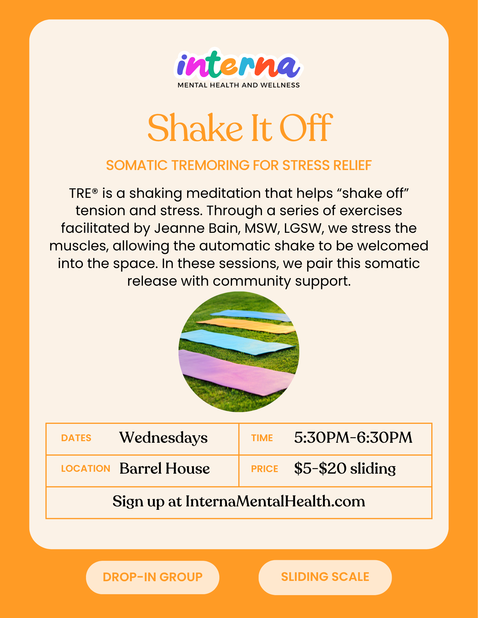 Shake it Off: Somatic Tremoring for Stress Relief (dropin) (inperson)