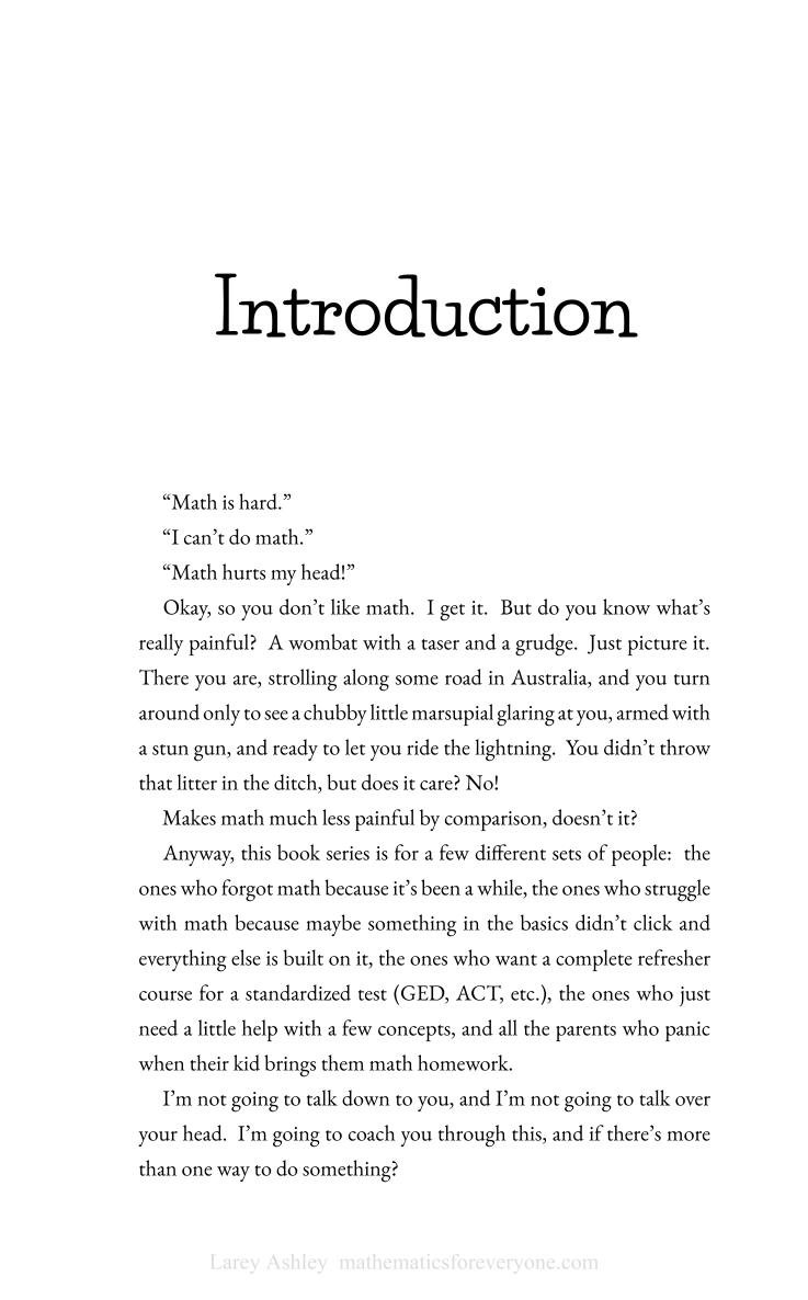 Page from a book or presentation titled 'Introduction' discussing math struggles and teaching approaches.