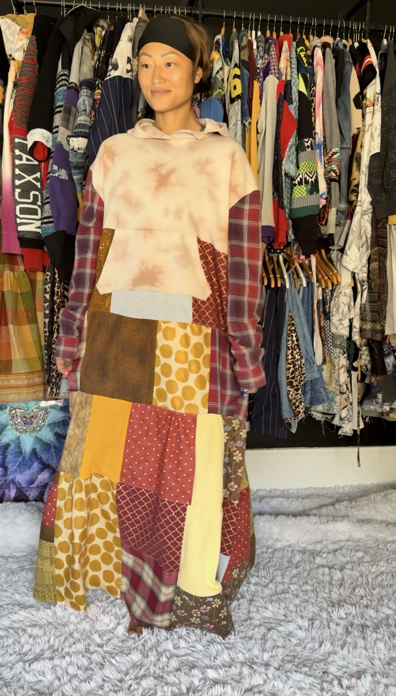 Patchwork Dream Maxi Sweatshirt Flannel Dress - Size Md/LG