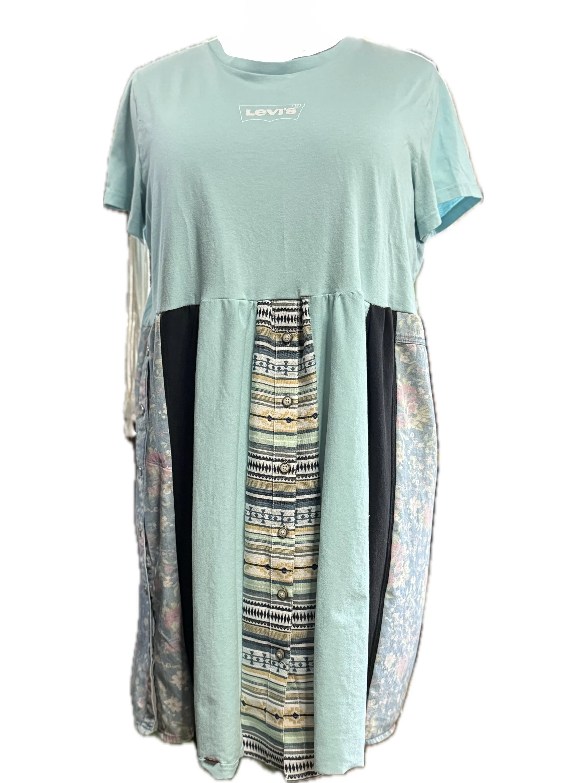 Upcycled Blue T-Shirt Dress - Size Lg