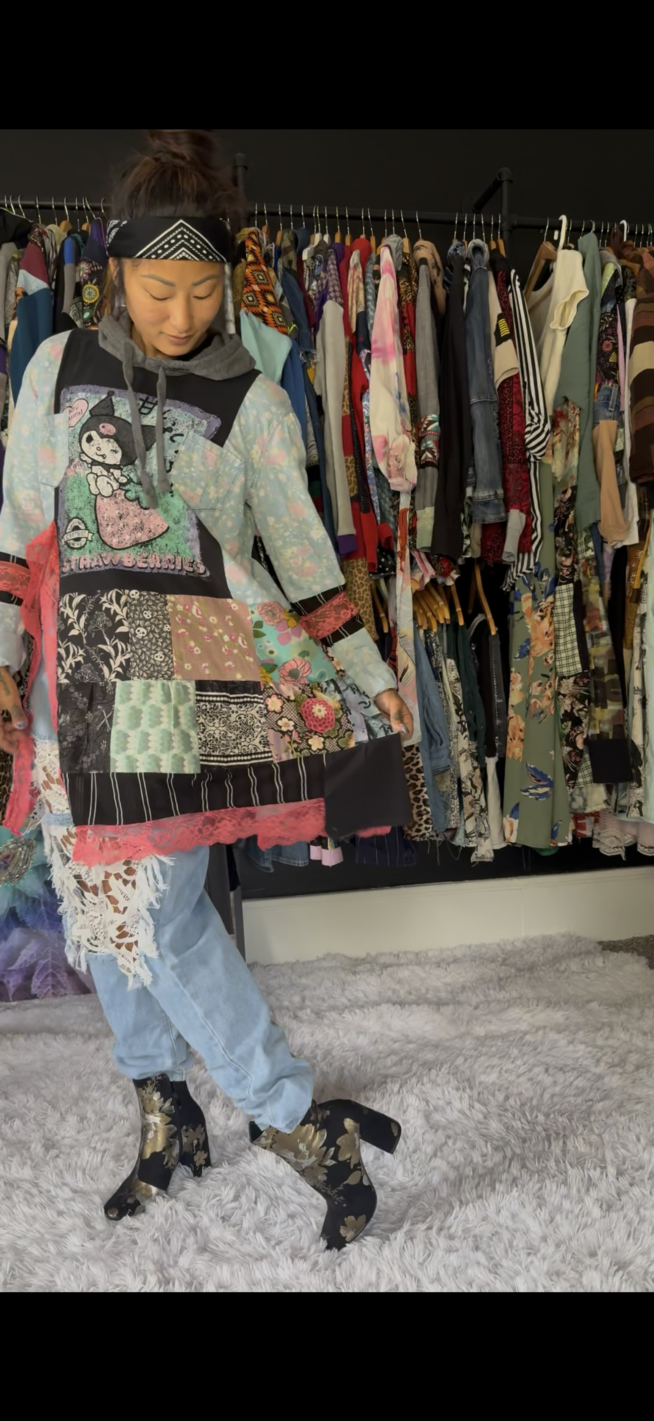 Hello Kitty Patchwork Story Hooded Top - Size SM