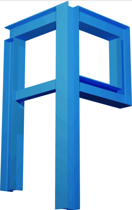 Blue 3D internet or network related icon resembling a monitor or screen with a stand.