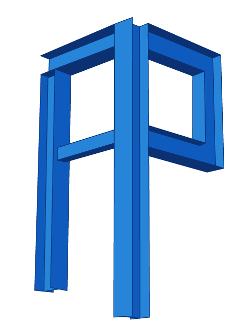 3D blue construction frame structure of a house outline.