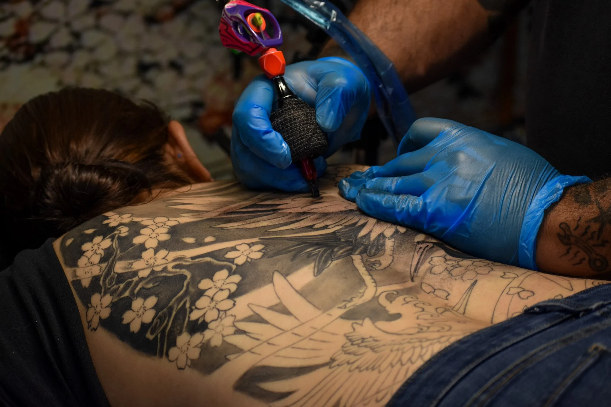 segunda sesion de este proyecto de espalda japoensa tradicional con tematica de grulla