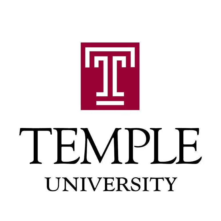 Logo of Temple University featuring a maroon emblem and the text 'Temple University' in black.