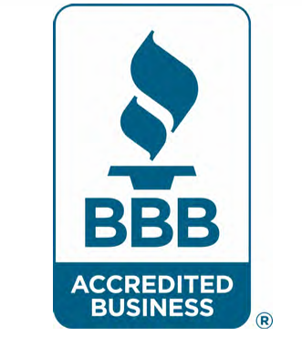 BBB Accredited Business logo with a blue torch symbol and text.