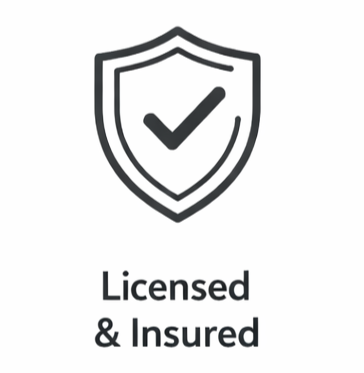 Icon of a shield with a check mark inside, and the text "Licensed & Insured" below.