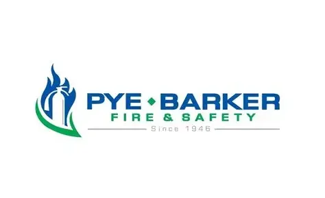 PYE BARKER Fire & Safety logo with flame and shield design