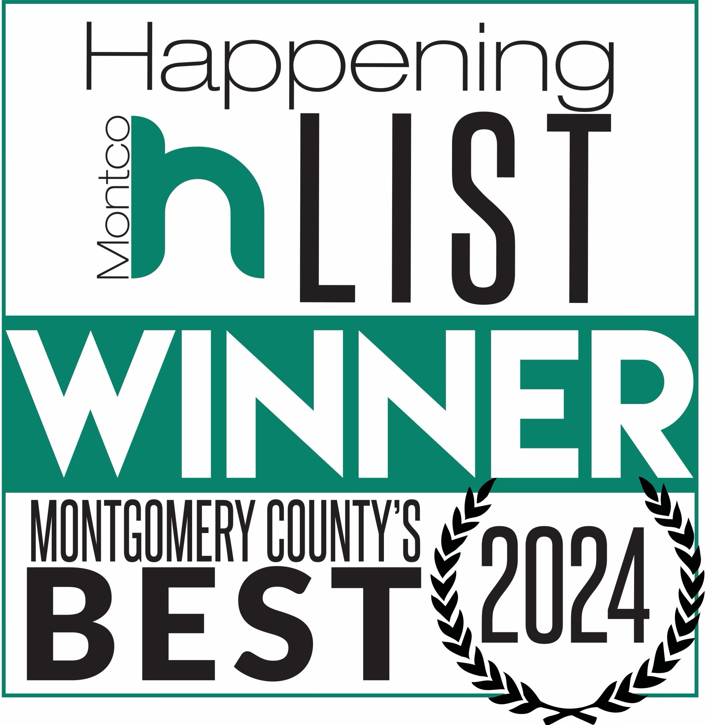 A graphic with the text 'Montgomery Co. HLIST WINNER 2024' and a circular laurel wreath surrounding the year 2024.