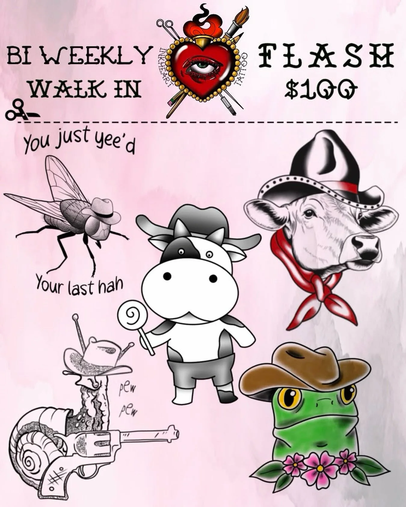 BIWEEKLY WALK IN TATTOOS! 
Theme: COWBOY 🤠
Designs available 04/08-04/21 ✨
.

.

.
#pdxtattoo #pdxtattooartist #cowboy #pdxtattooshops #pnwtattoo