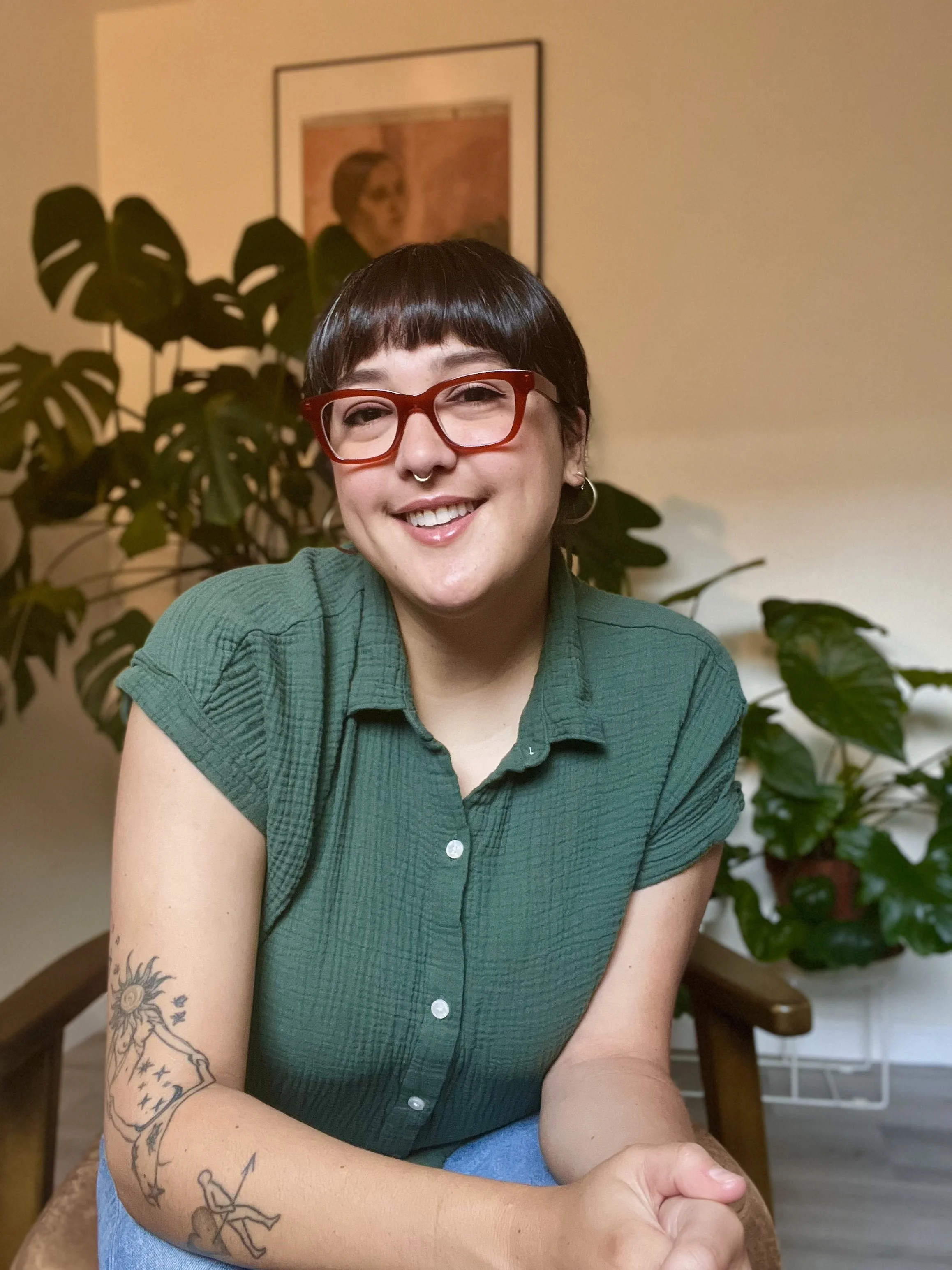 Jessica Cruz, an LGBTQ+ affirming and trauma-informed therapist in Oakland, California, offering a warm and compassionate space for healing.