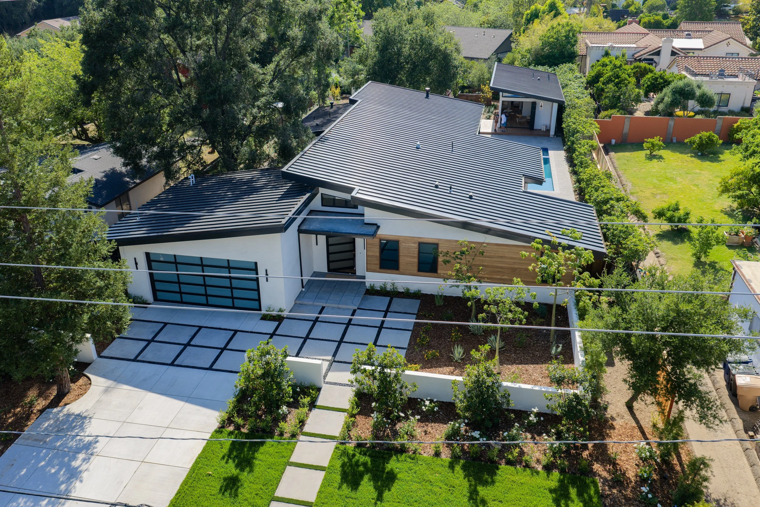 Aerial side view of the house
