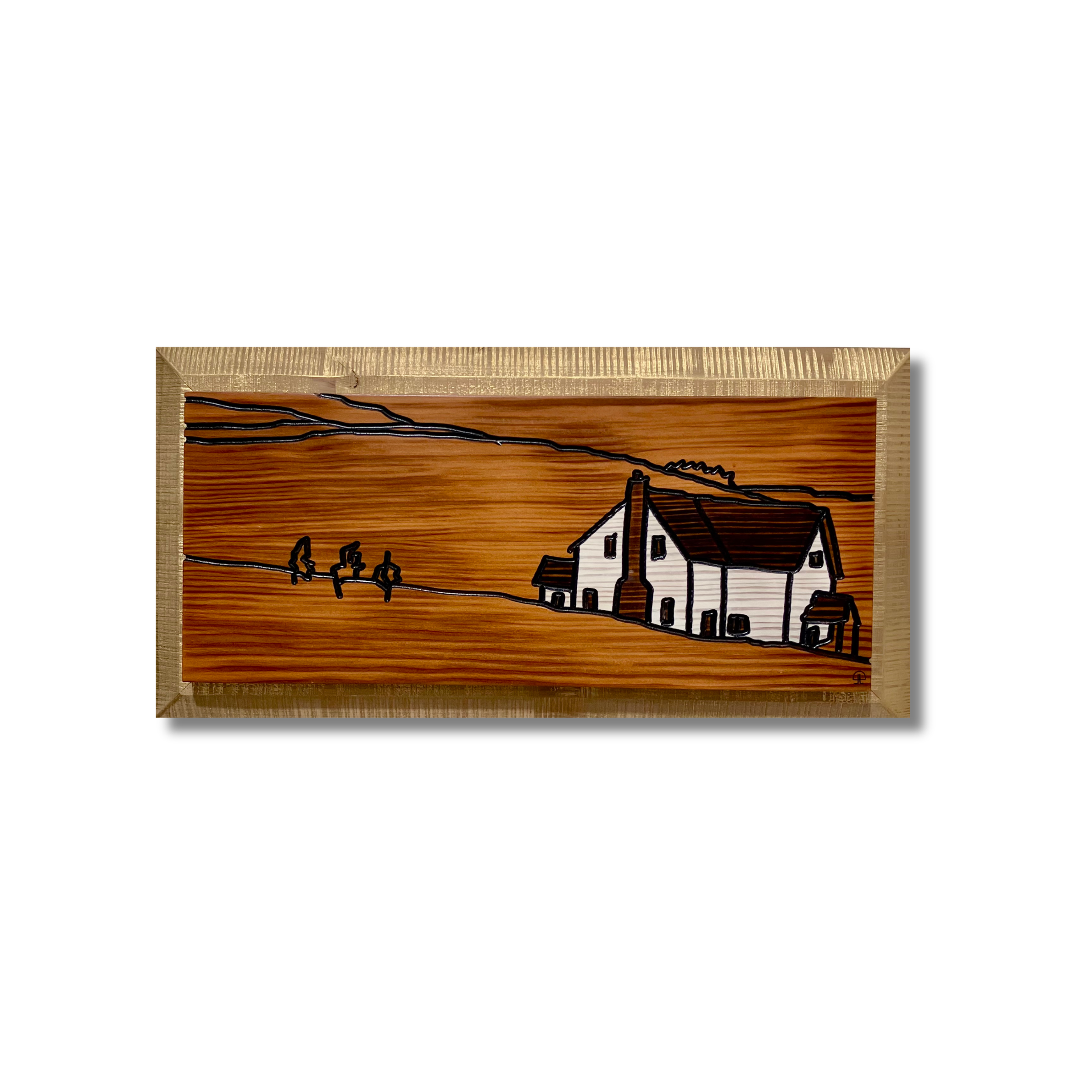"Sunny Slope", A Prairie Seen #105, Stains & lacquer on solid salted fir/hemlock, 8 3/4" x 17 1/2"
