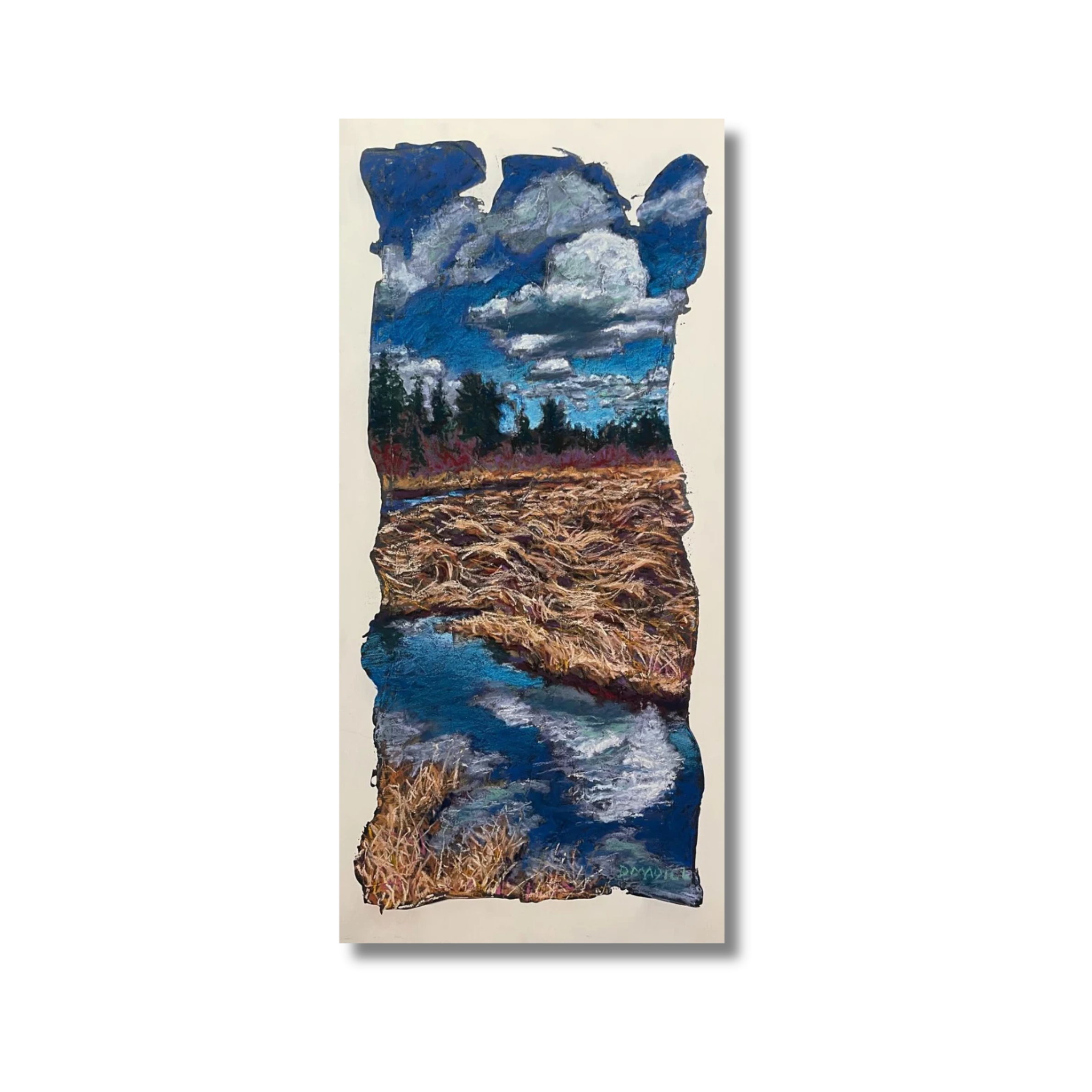 "North of Rocky"
Soft pastel, acrylic base on gessoed mdf panel
24″ x 12″ 2026