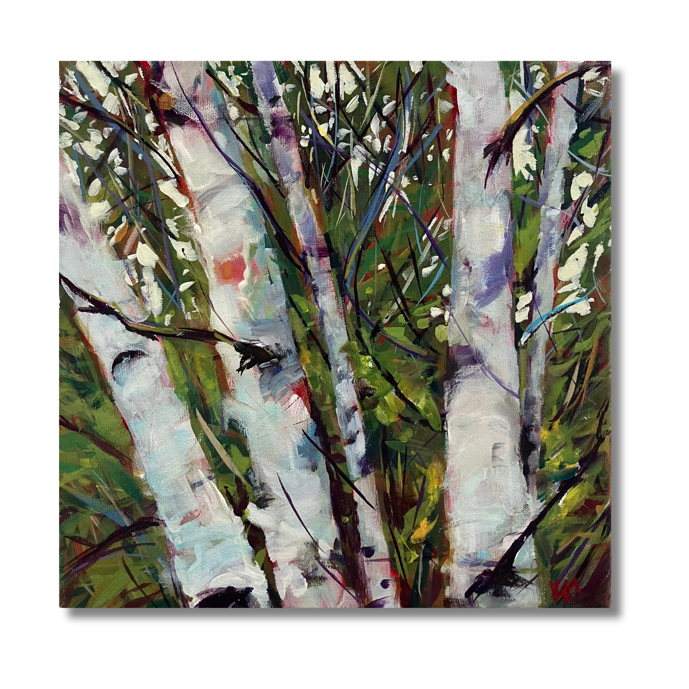 Paper Birches #1, acrylic on gallery wrapped canvas, 12"x 12", 2026