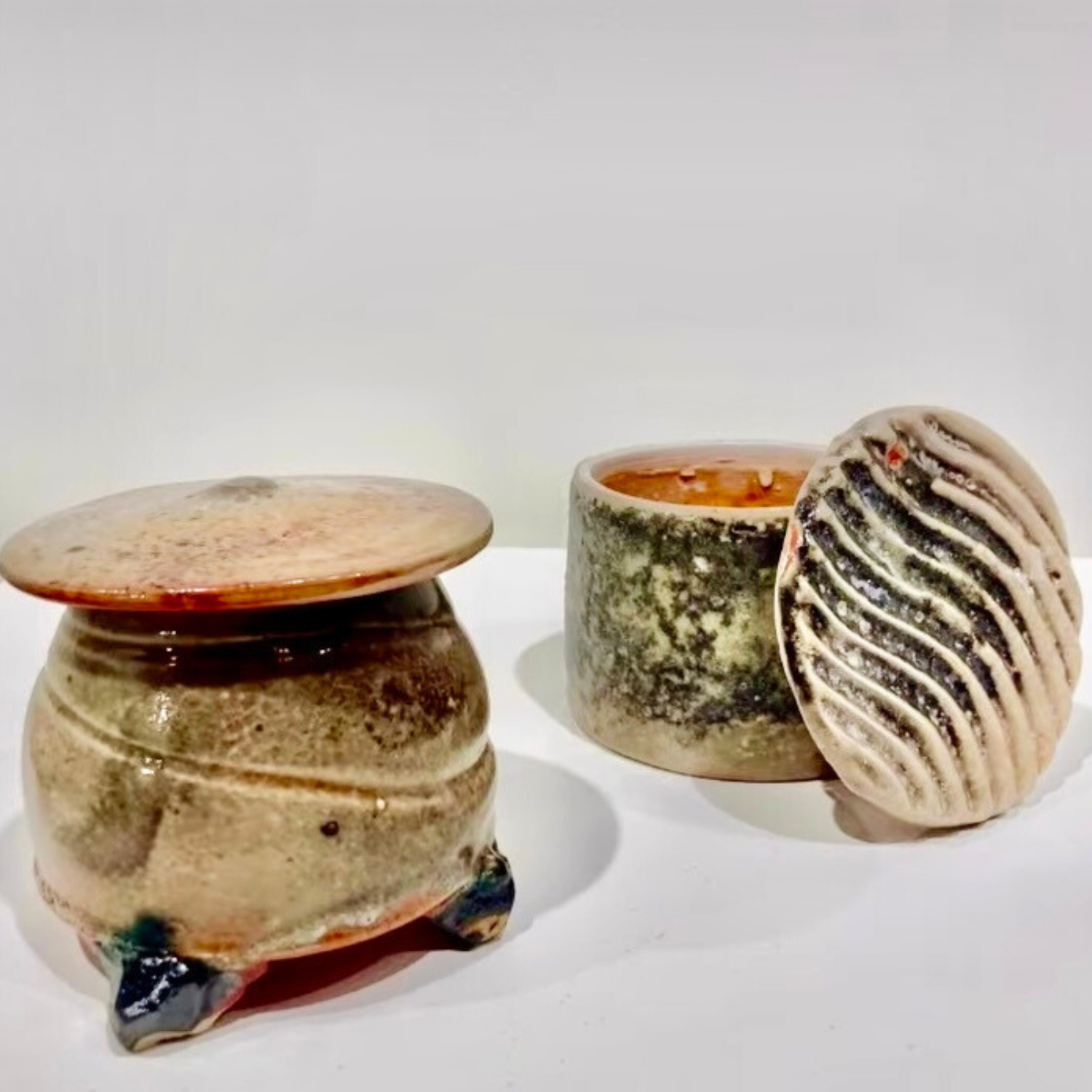 Cachet Jars, Shino glazed pottery
