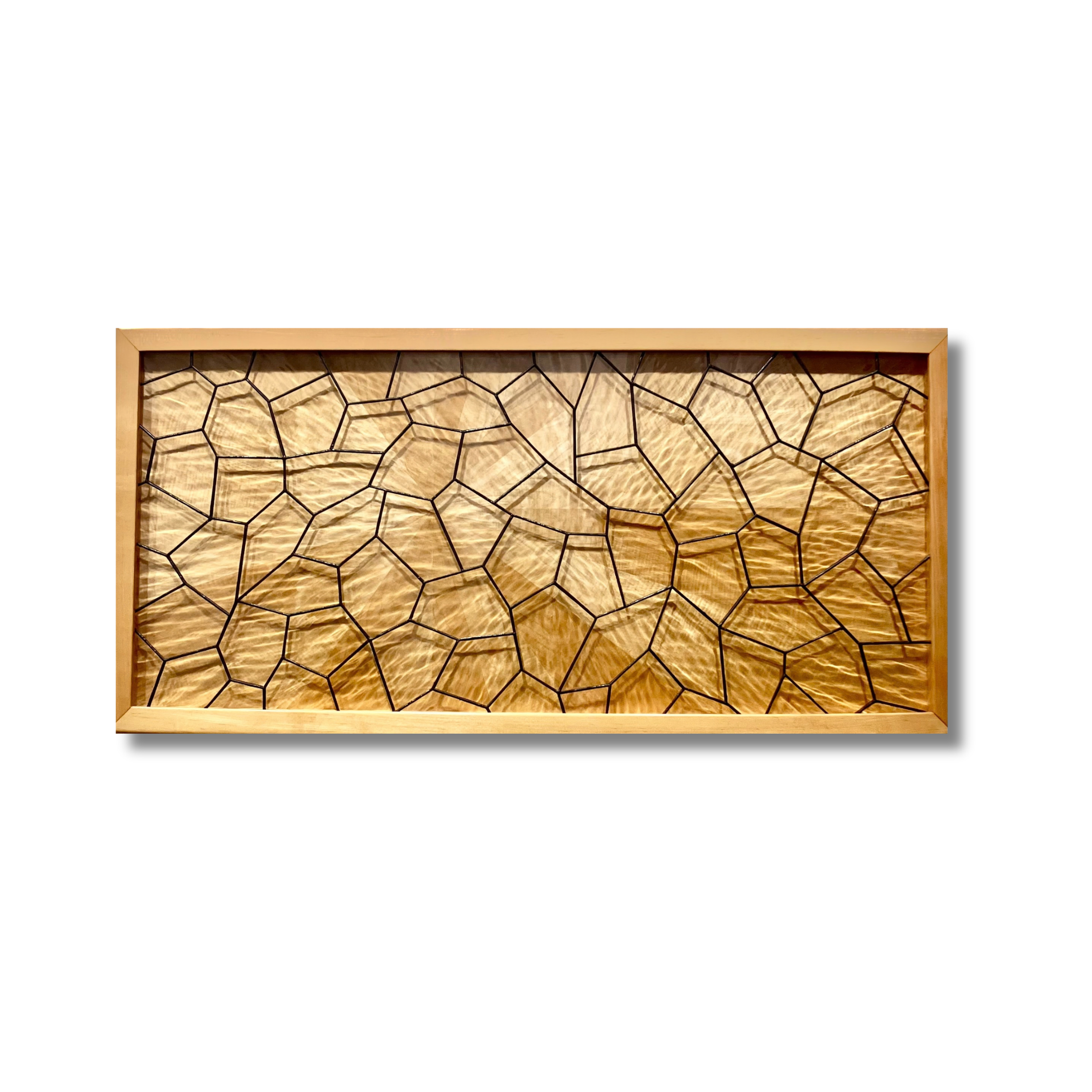 "Sunset" Figured maple veneer, solid maple & soldered water-glass, 21.25" x 44.25"
