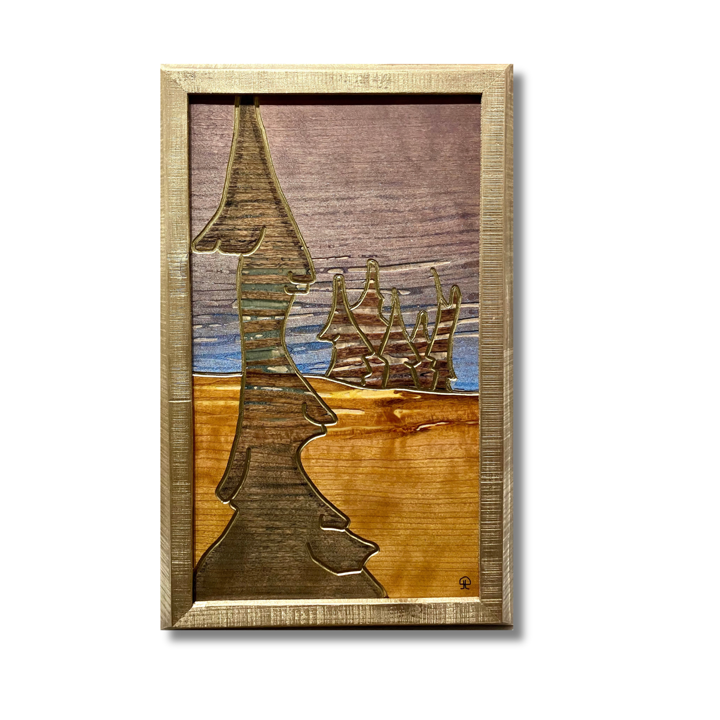 "One in Front, Some Behind", A Prairie Seen #209, stain, lacquer & pen on cherry veneer,  15-3/4" x 10"