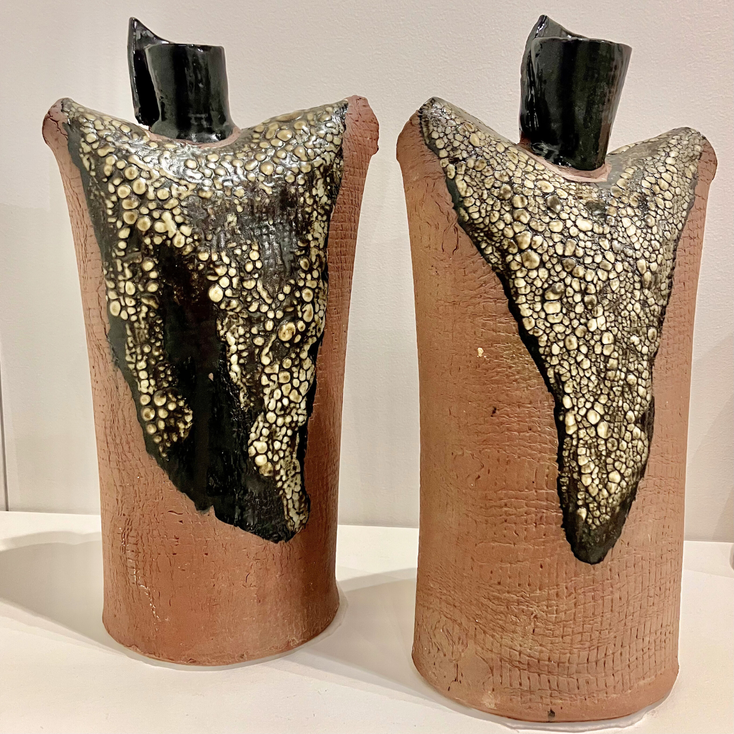 Guardian 1 & 2, Shino glazed pottery