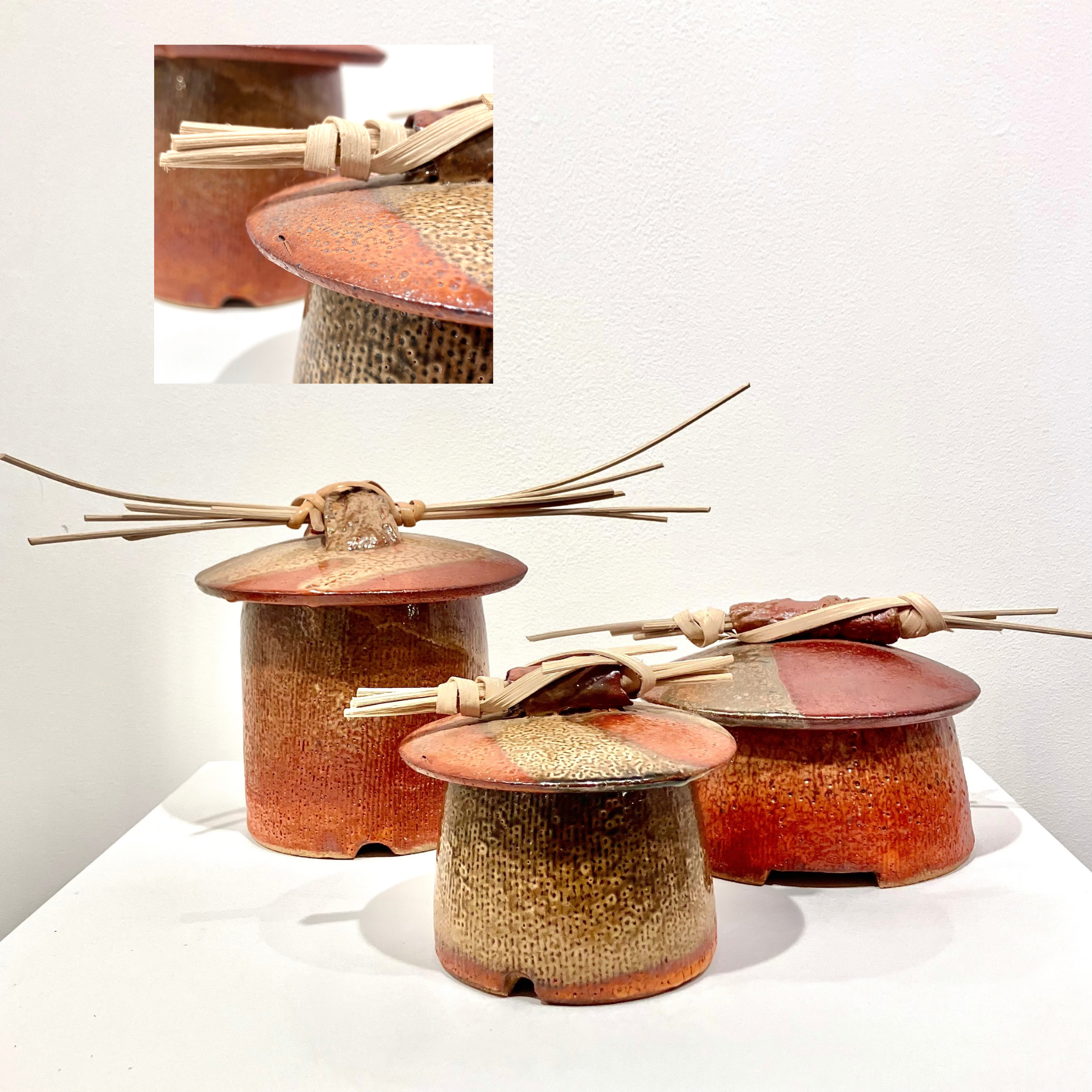 Reed Cachet Jars, Shino Glaze Pottery 