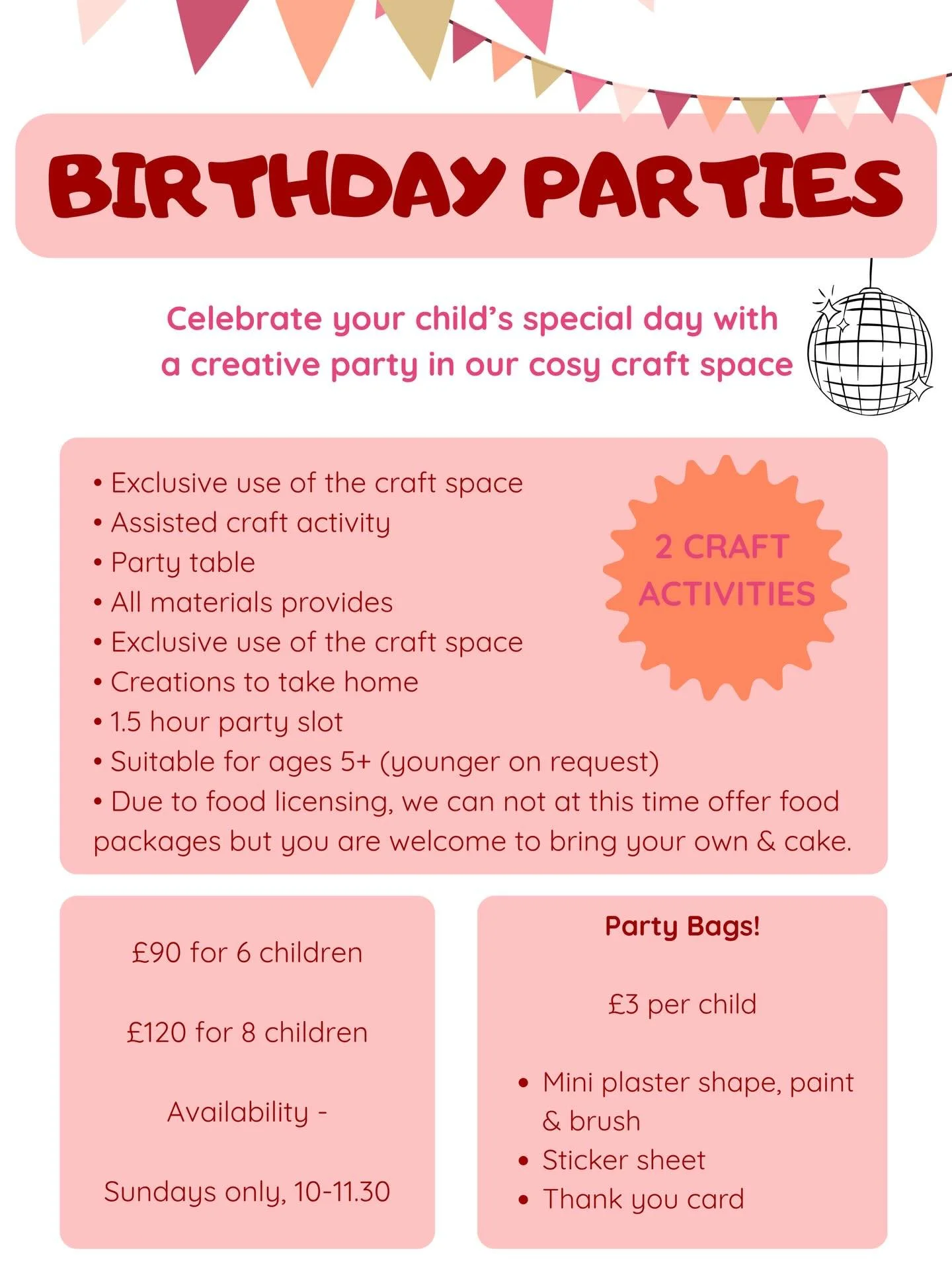 🥳 Birthday Parties at The Crafty Cottage 🥳

We are so excited to officially launch our craft birthday parties!

Looking for something a little different? Celebrate with a fun, creative party where children can make, create and take their masterpiec