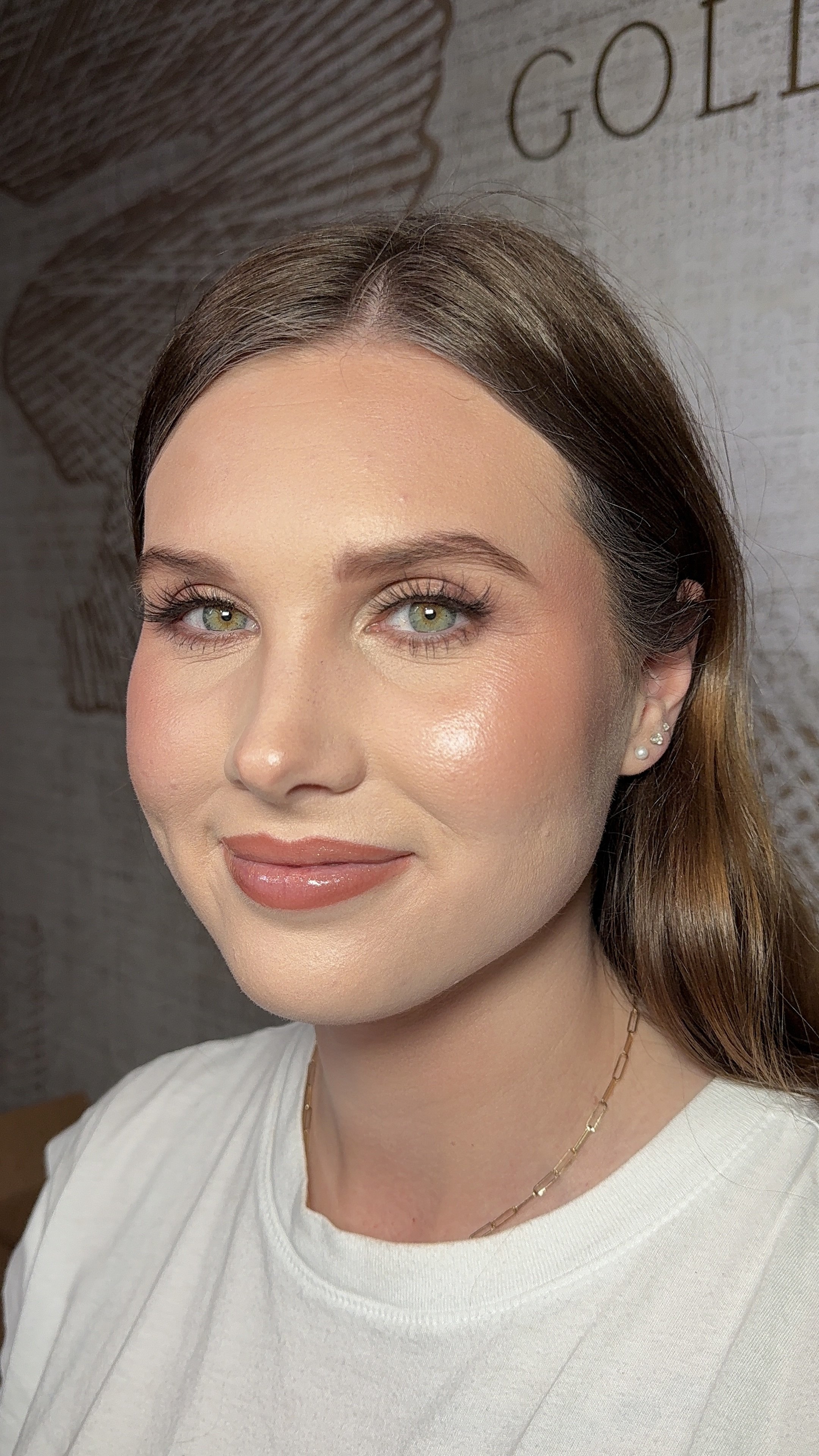Glowing skin bridal makeup with minimal eye makeup and soft blush – Golden Girls Glam, luxury wedding glam in Mississippi