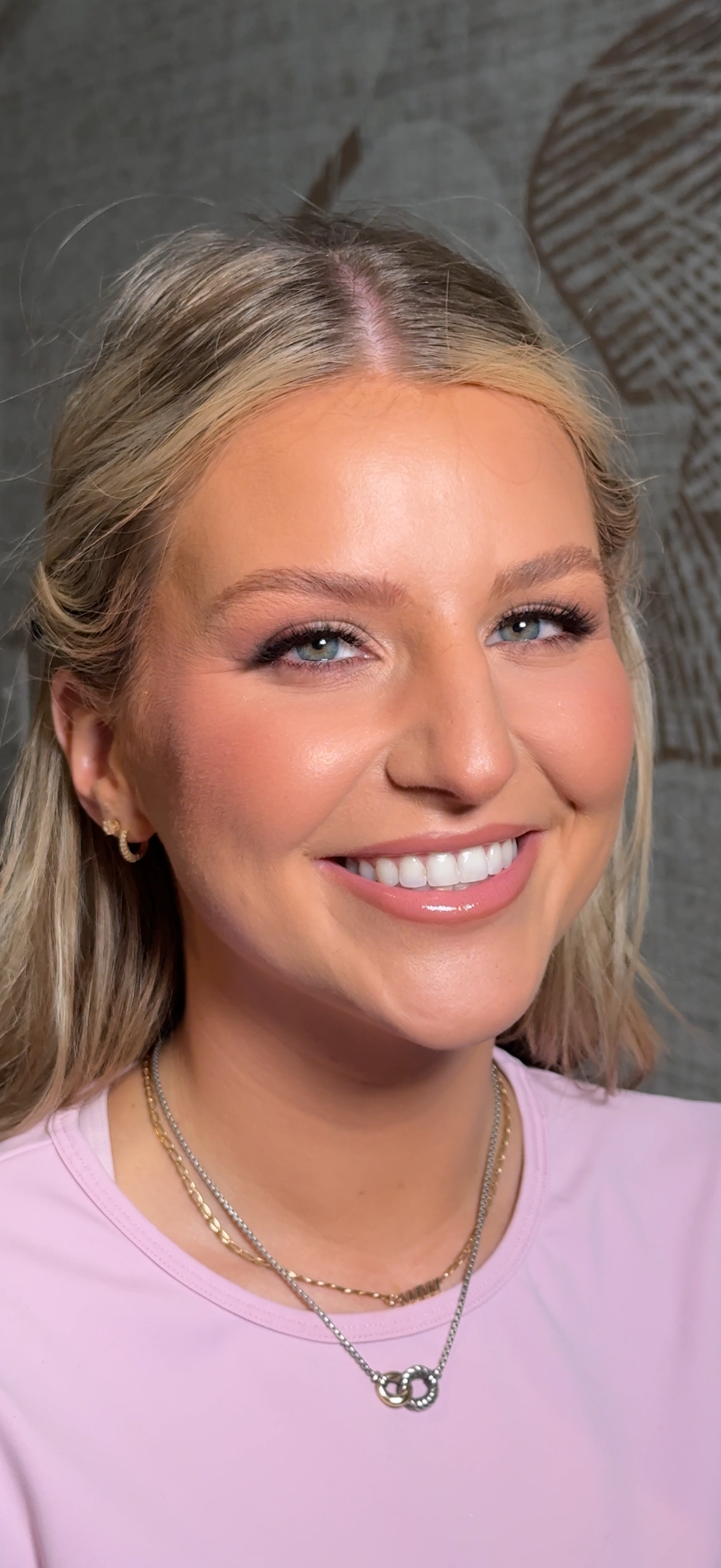Soft glam for bridal makeup with glowing skin and pinky tones by makeup artist in jackson, mississippi