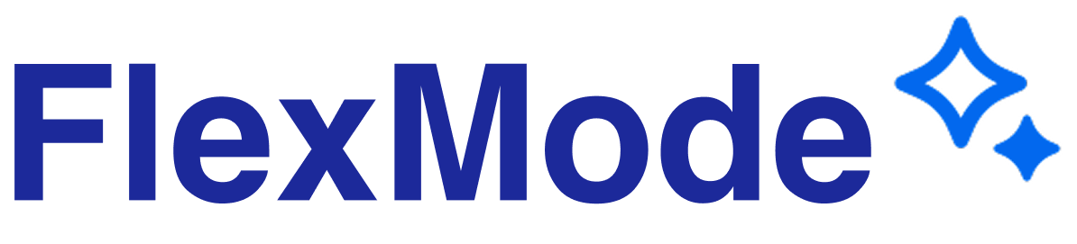 FlexMode logo with stylized blue stars.