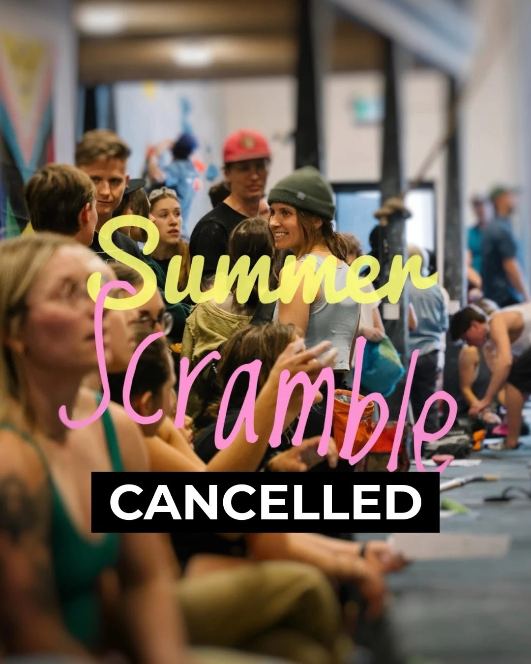 A little change of plans...

We've decided to cancel the Scramble Comp on June 5th.

We know, it's a bummer. We were looking forward to an evening of climbing and questionable route choices too. But don't worry, the Scramble will be back this fall 🍂