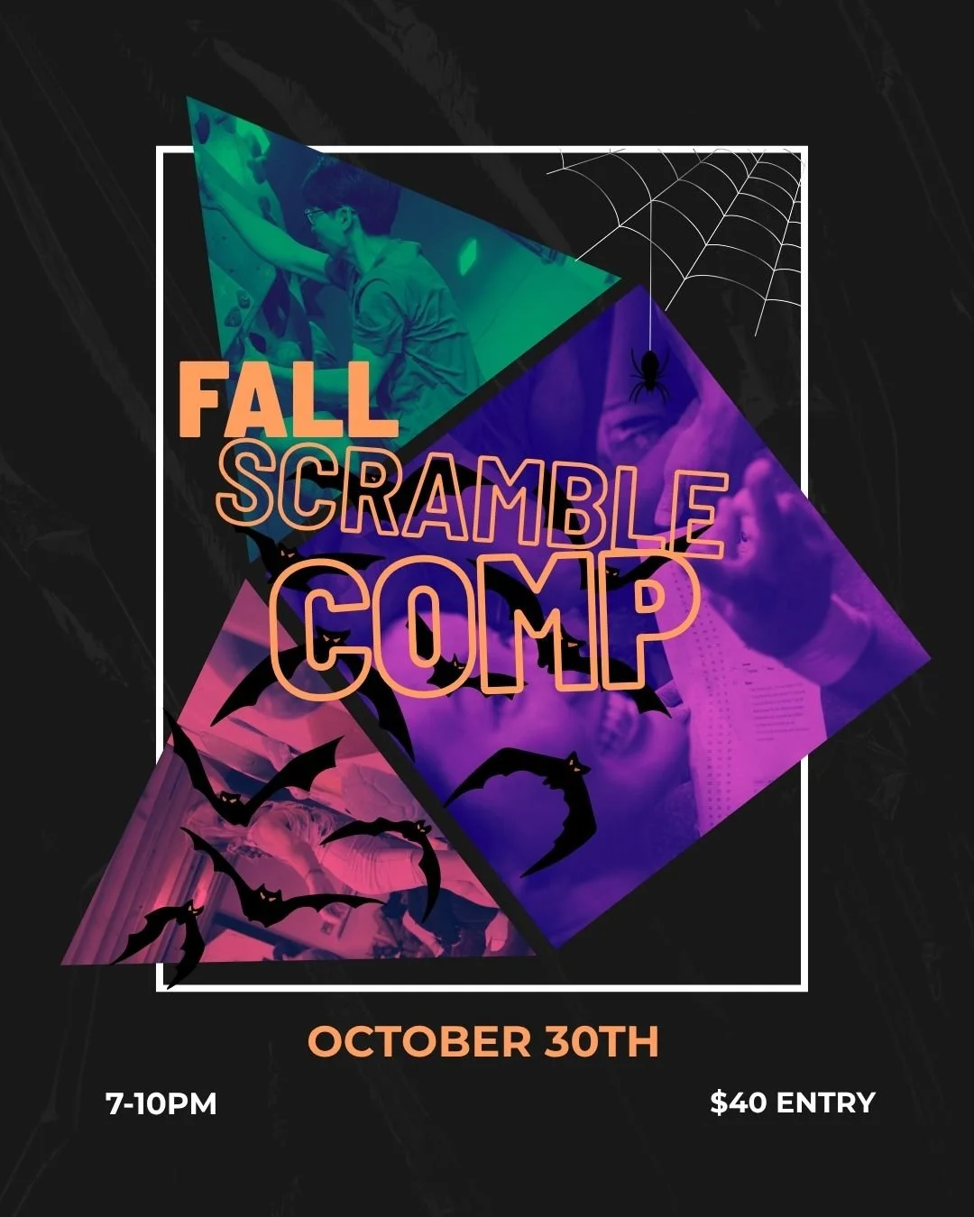 THE SCRAMBLE IS BACK! 

Whether you&rsquo;re brand new to comps or chasing the top of the podium, this one is for EVERYONE.

40 brand-new problems, set the day of. Climb as many as you can, keep track of your top climbs, and see where you land.

And 