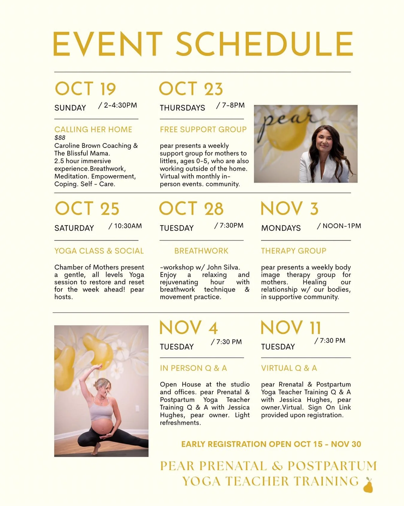 Sources for Comfort and Community. Support. Check out Fall Events at pear 🍐. Use our link in bio to sign up, or visit our NEW WEBSITE to sign up!