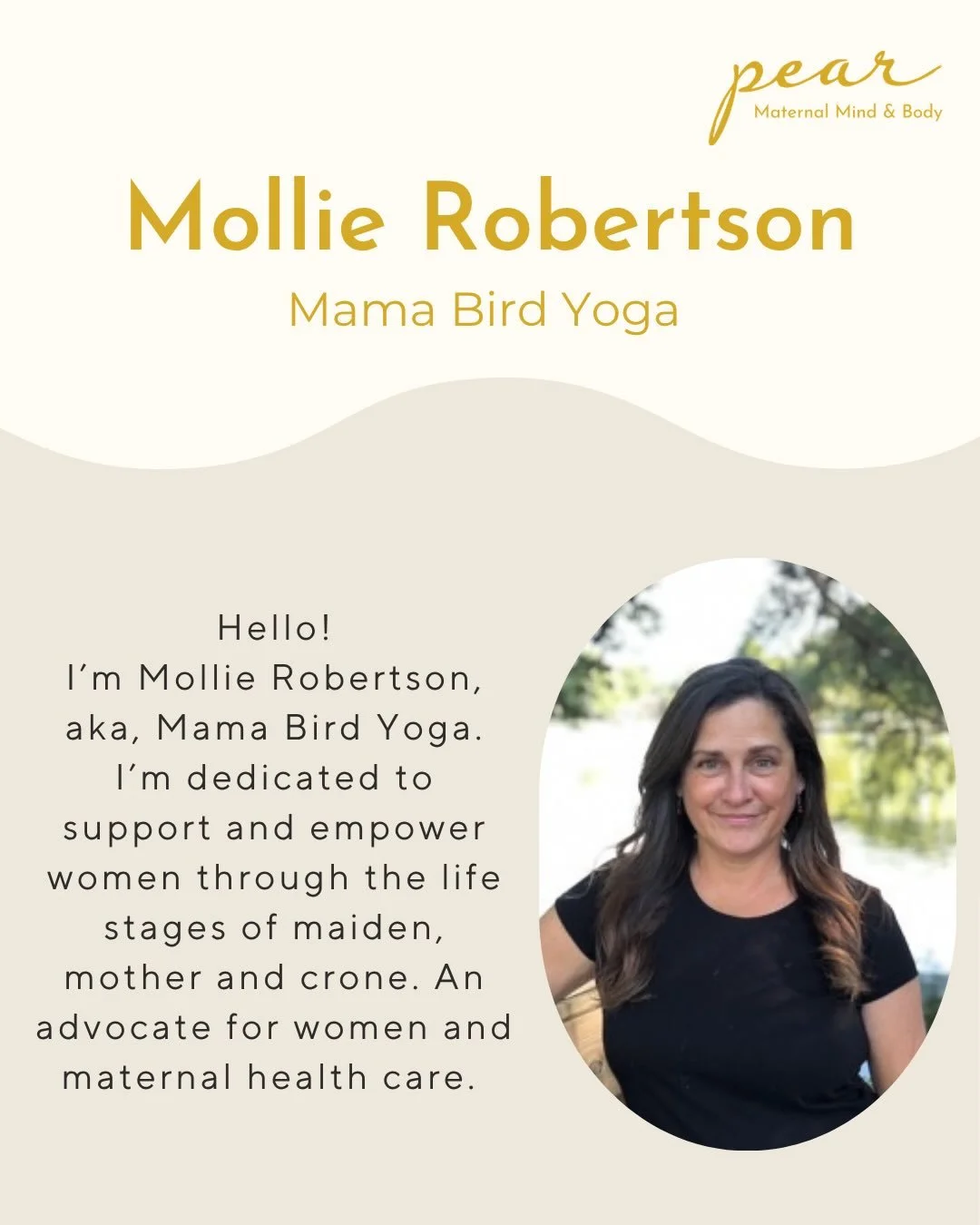 Meet Mollie Robertson, one of the foundational voices behind prenatal yoga in our community, and a powerful influence on the heart of this weekend.

Long before pear became what it is today, back when it lived as Sweetbay inside Jessica&rsquo;s home,