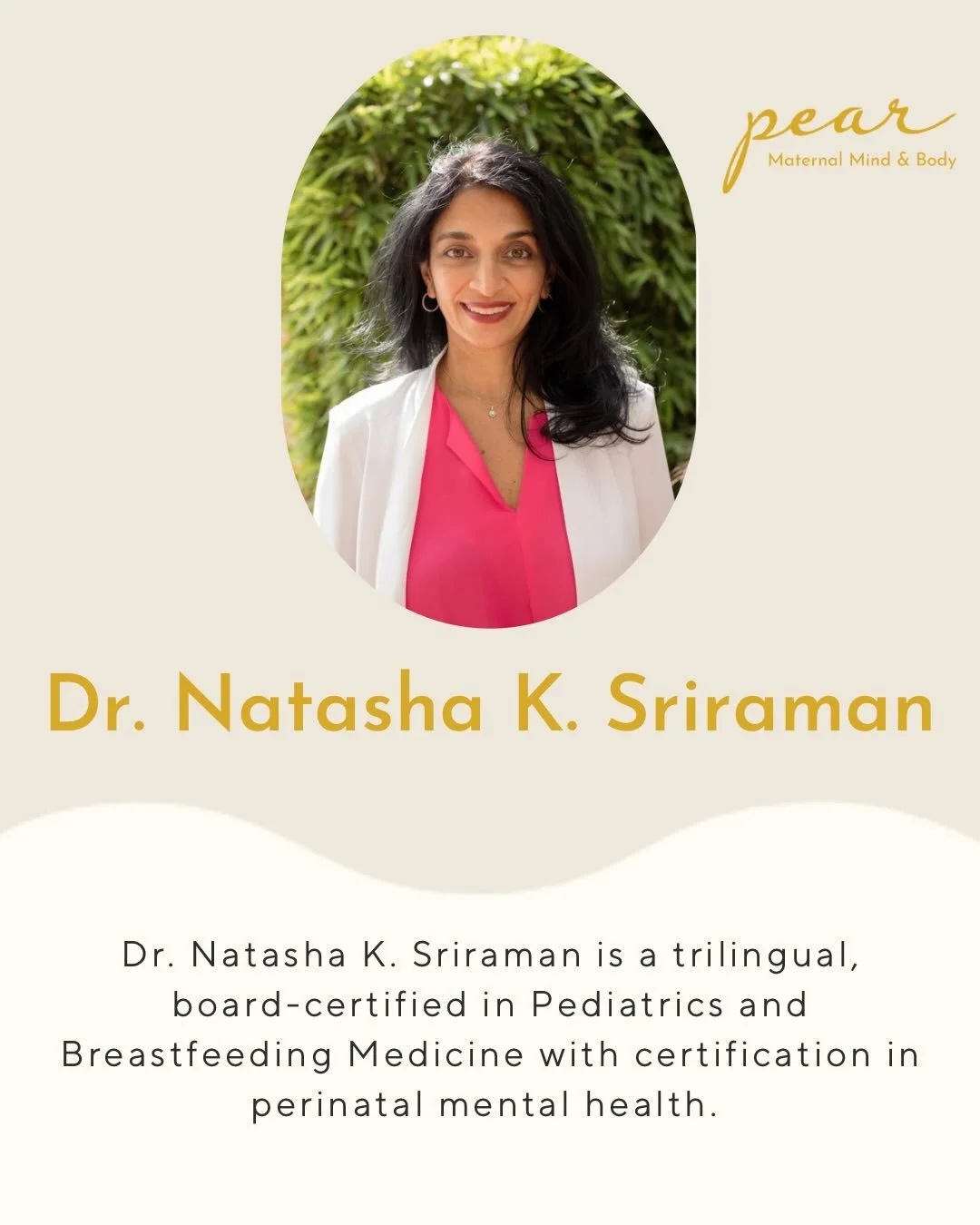 Meet Dr. Natasha Sriraman ✨

A true trailblazer in maternal mental health, breastfeeding medicine, and family wellness, Dr. Sriraman is the kind of leader who doesn&rsquo;t just see gaps in care, she transforms them.

Long before perinatal mental hea