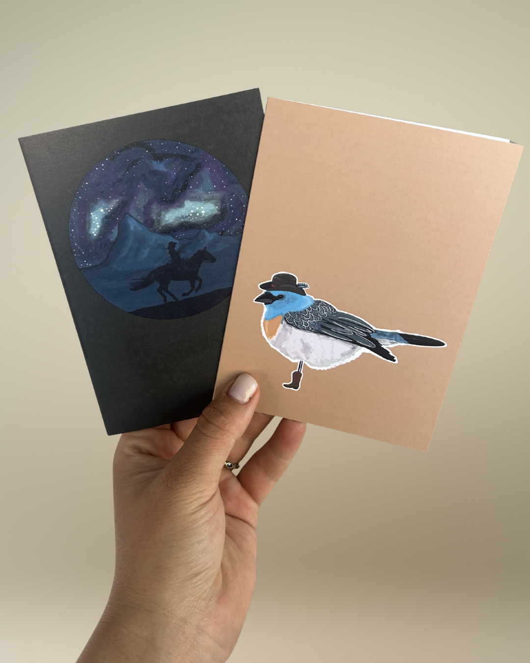 "Midnight Rider" and "Perdy Birdy" cards