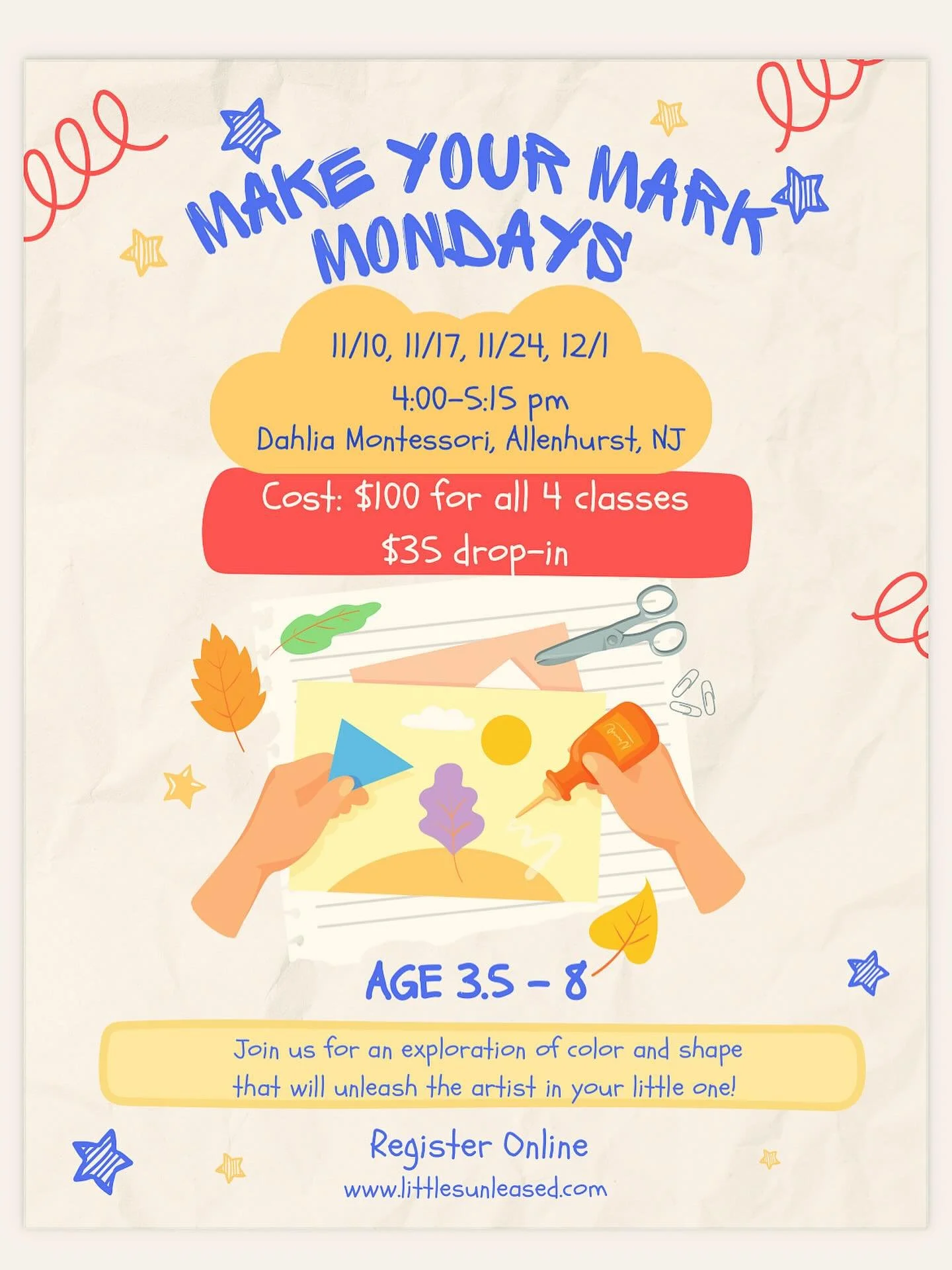 Let&rsquo;s be shiny happy people together! Join us for 4 marvelous Mondays as we explore color and shape. Unleash your little artist with Littles Unleashed!