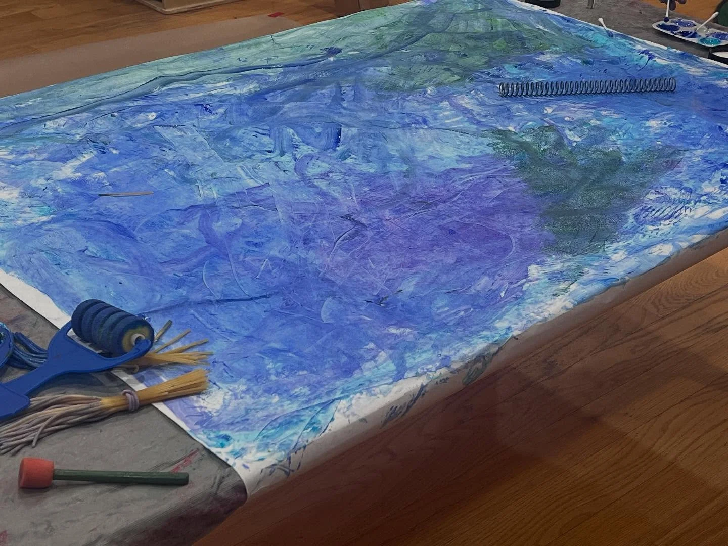 As we slide into the wintry season, the final class of our shape and color series made a dreamy collaborative mural.&nbsp;&nbsp;The layers of color were carefully mixed until JUST the right shade emerged to the delight of all! 

NEXT UP: We can&rsquo