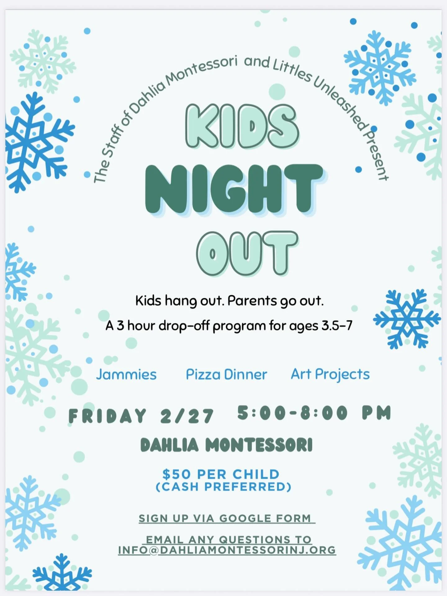I&rsquo;m not saying you&rsquo;ll need a kid-free night by the time Friday rolls around, but I&rsquo;m not saying you won&rsquo;t. Jammies. Free play. Art with Littles Unleashed. Pizza. It&rsquo;s literally perfect!