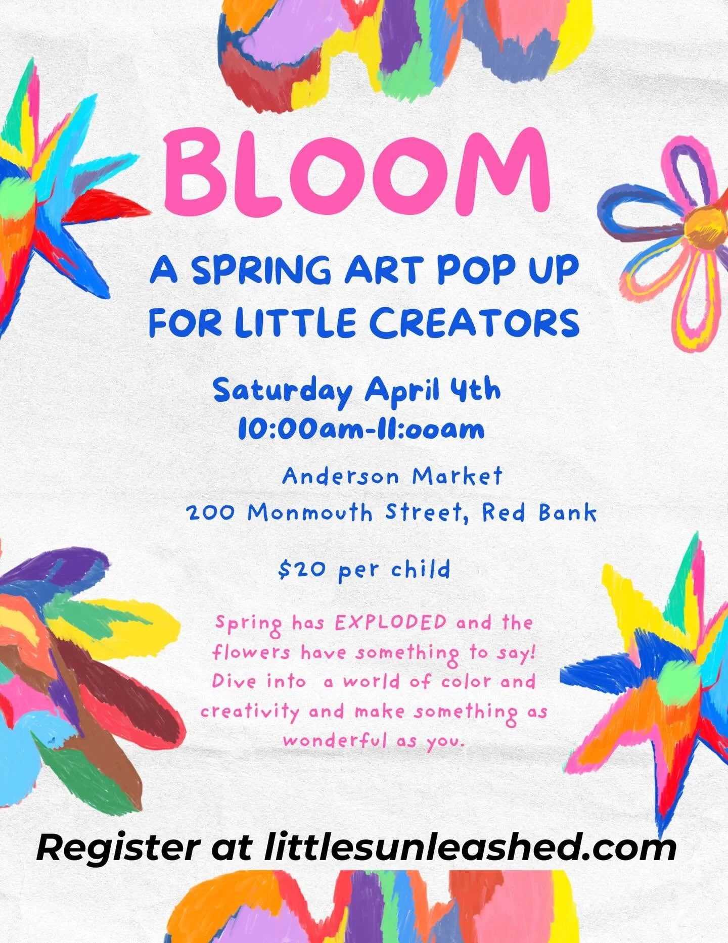 Sunshine?? Good vibes?? Little creators making magic?? SAY LESS ☀️🌸 We are SO excited to be back at Anderson Market for BLOOM. Our spring pop up is giving everything it needs to give and we cannot wait to see your little ones there 🎨✨ April 4th, 10