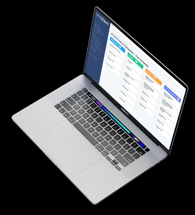 Open MacBook laptop displaying a dashboard with campaign data analysis on a black background.