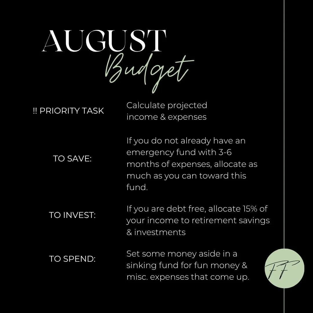 A budget is a blueprint for your financial freedom.
Here is an outline you can follow for August! 📑