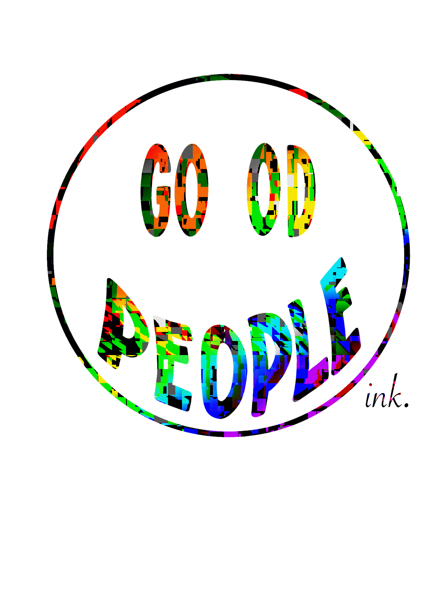 A colorful, distorted Good People logo