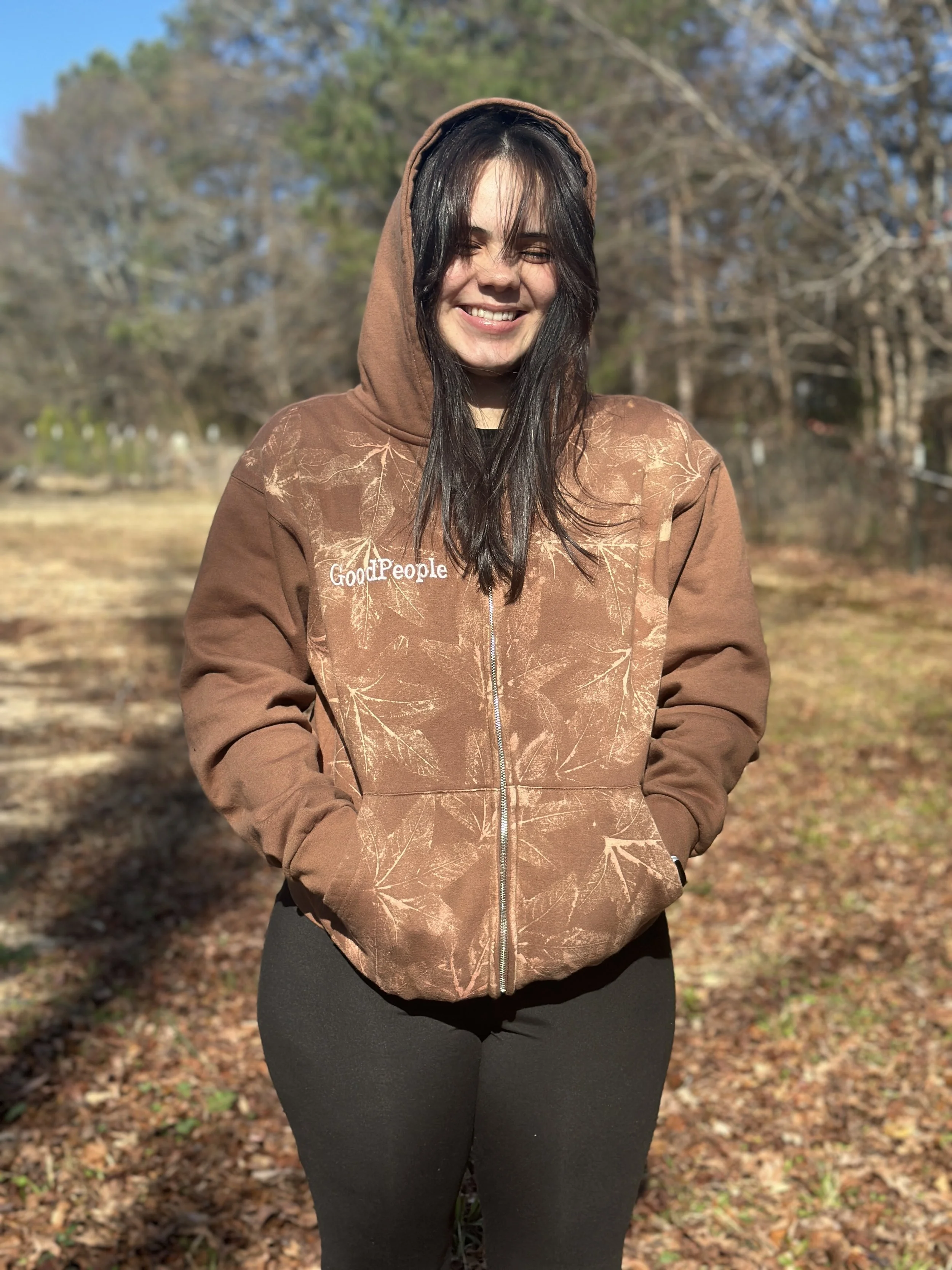 Model Wearing Original Hand Bleached Hoodie Collection