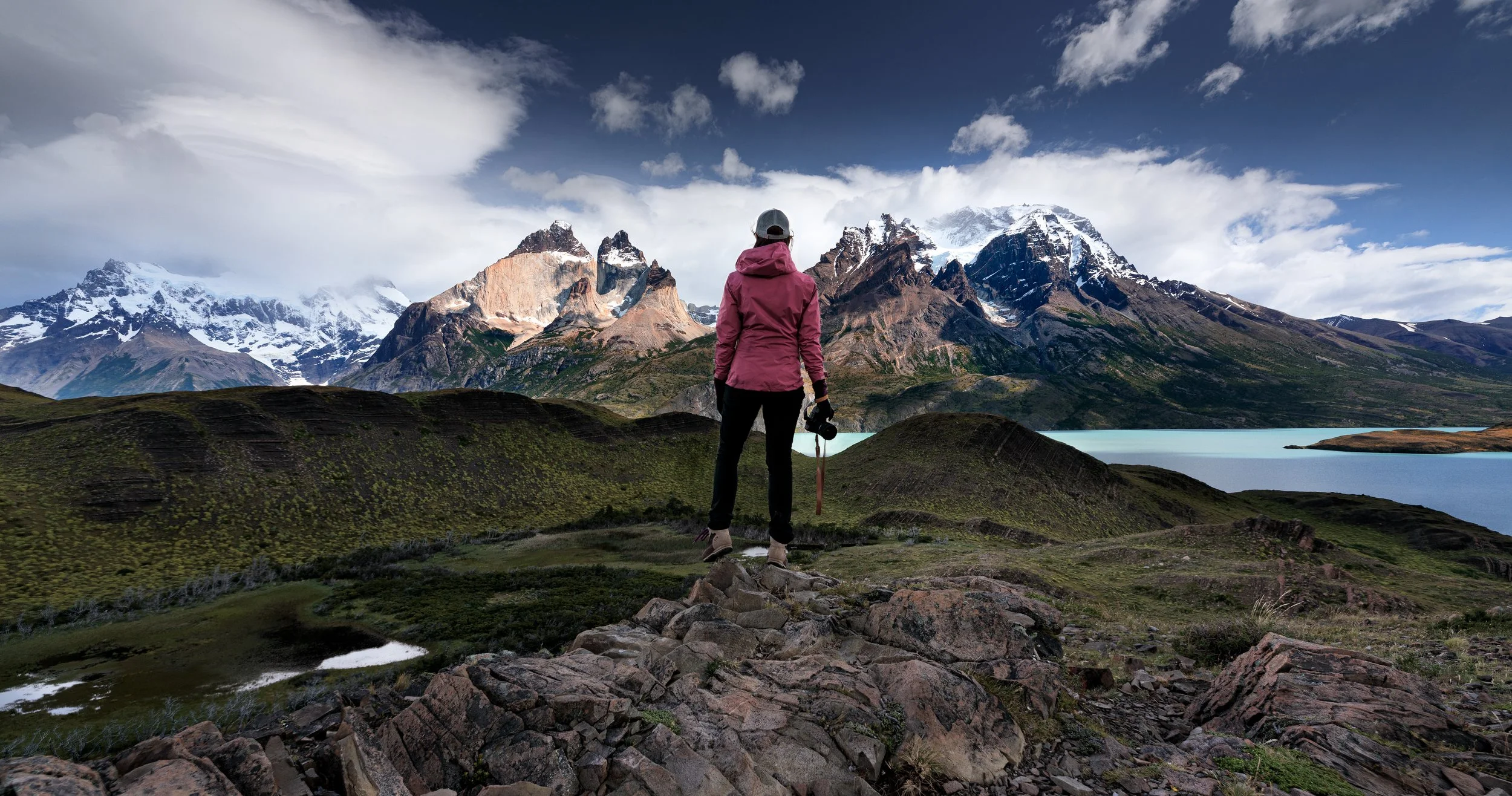 My wife contemplating this truly epic landscape in Torres Del Paine National Park, Chile.