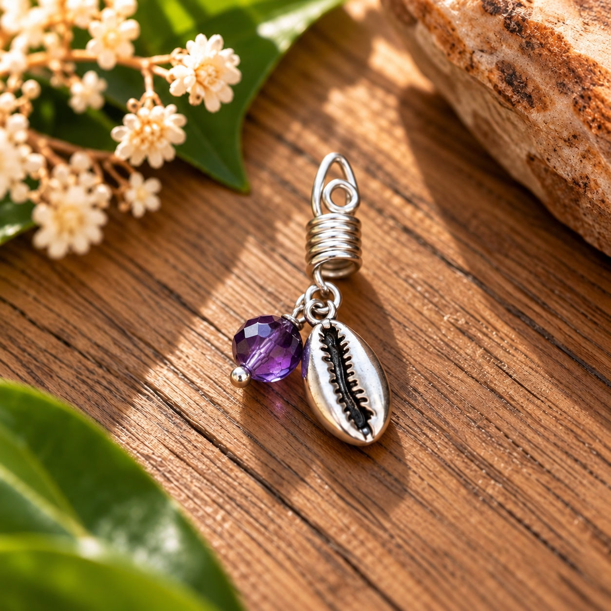Cowrie Shell Loc Jewel with Crystal