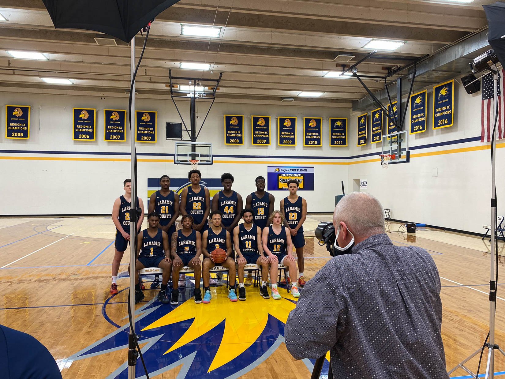 Behind the scenes of a sports portrait shoot, including the Men's Basketball team for Laramie County Community College in Cheyenne, Wyoming.
