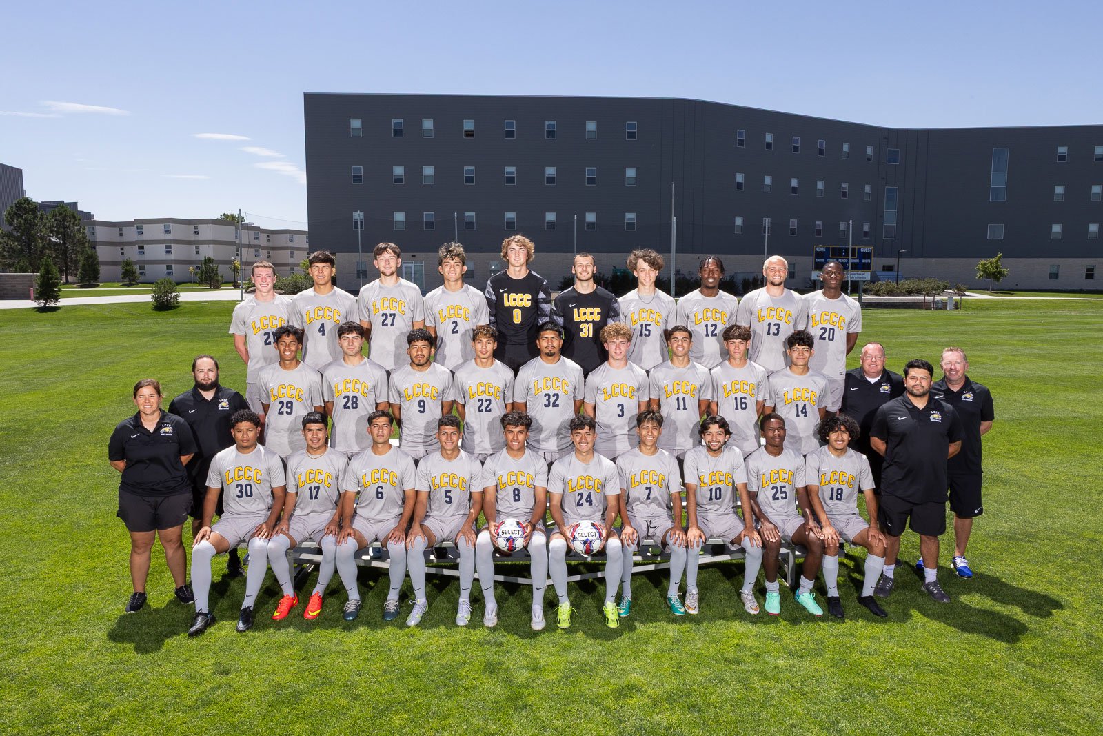 Sports team portraits, including all sports. Portrait created for LCCC in Cheyenne, Wyoming. 2024 Laramie County Community College Men’s Soccer Team Portrait.
