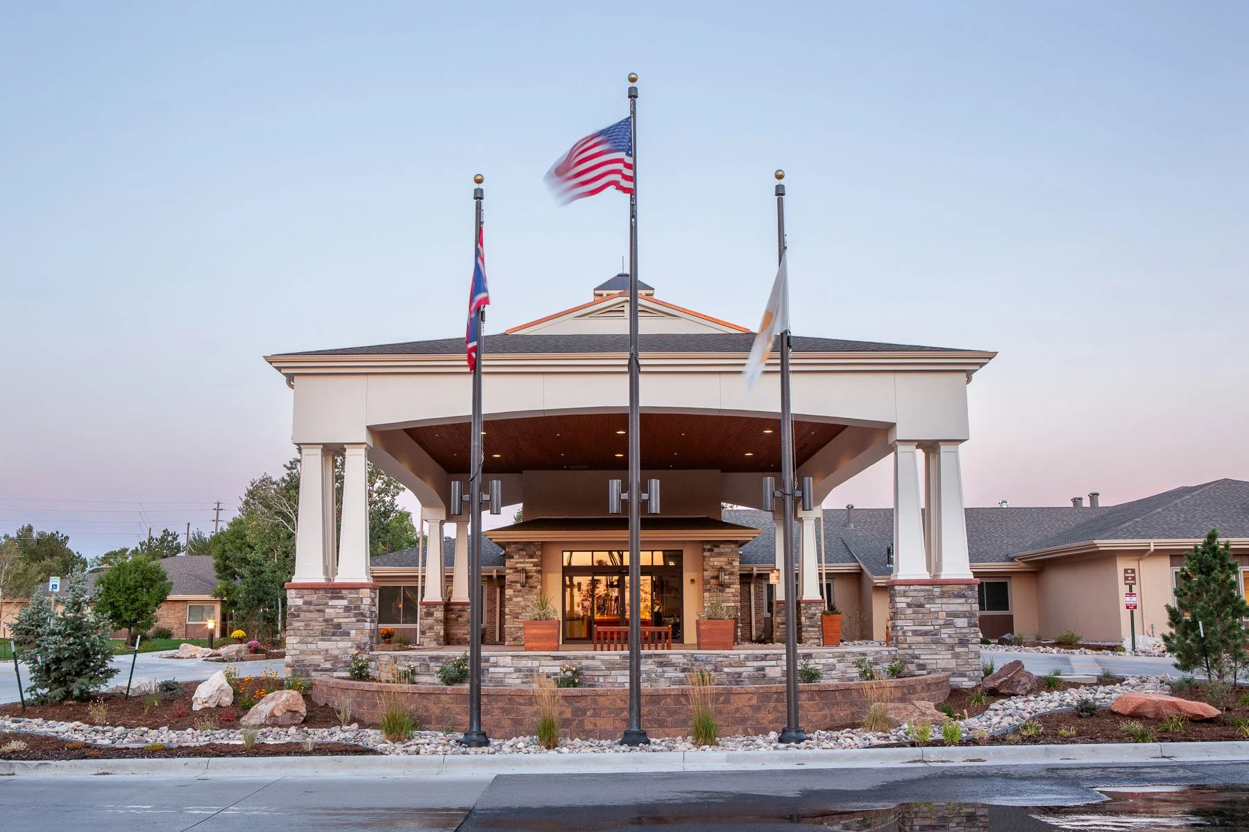 Marketing photography for Senior Living Communities. Exterior photography created for Cheyenne Life Care Center in Cheyenne, Wyoming.