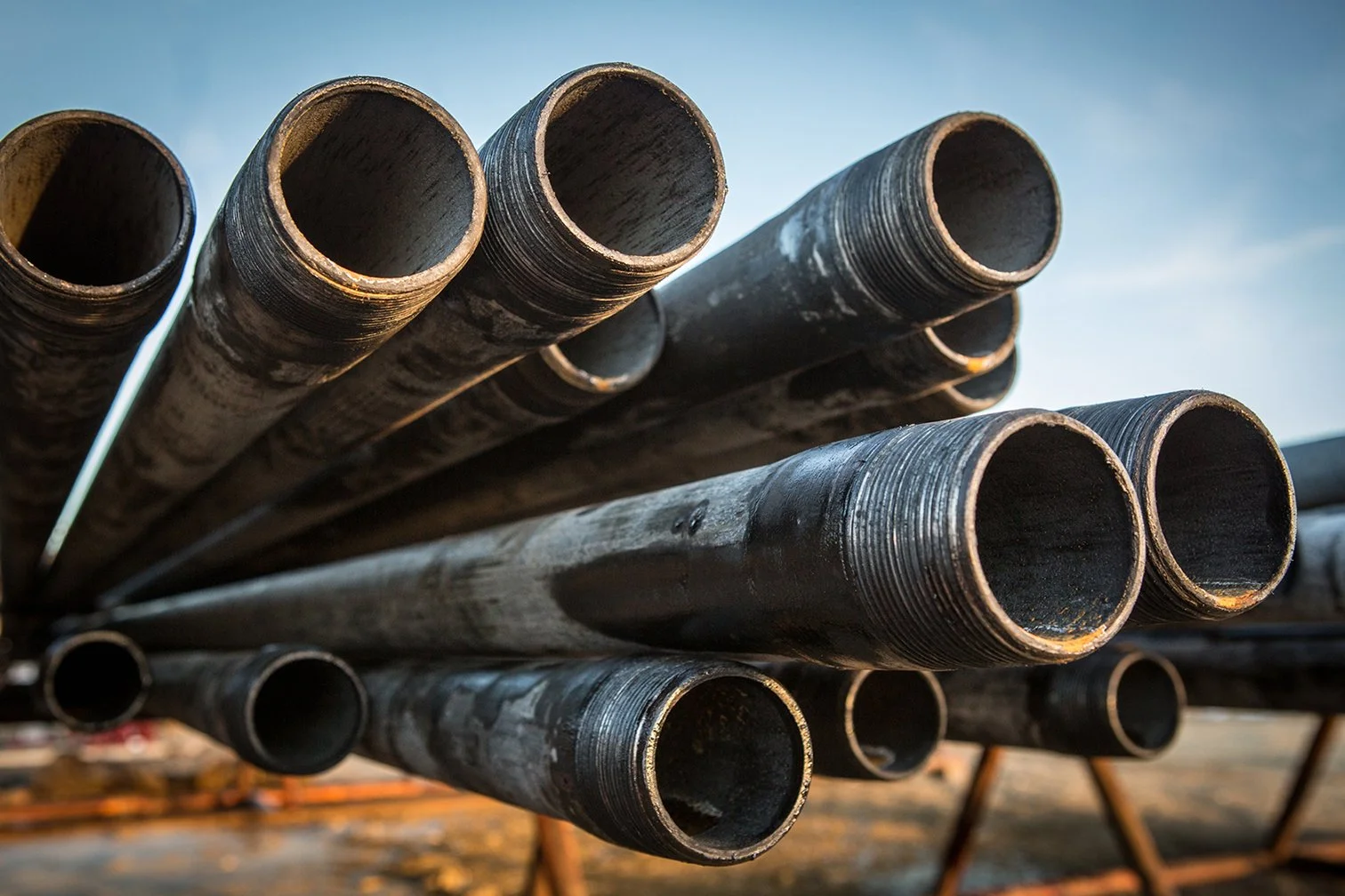 pipe at a natural gas and oil exploration and production field in the Big Sand Draw Riverton, Wyo