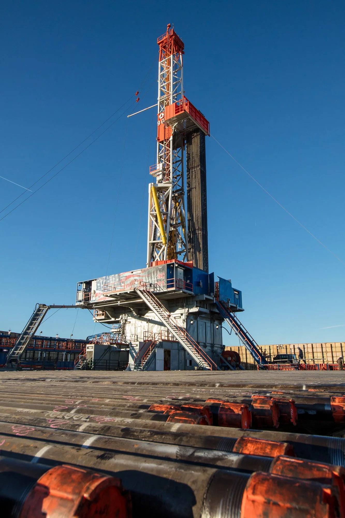 An oil and gas drilling rig near Johnston, Colorado.