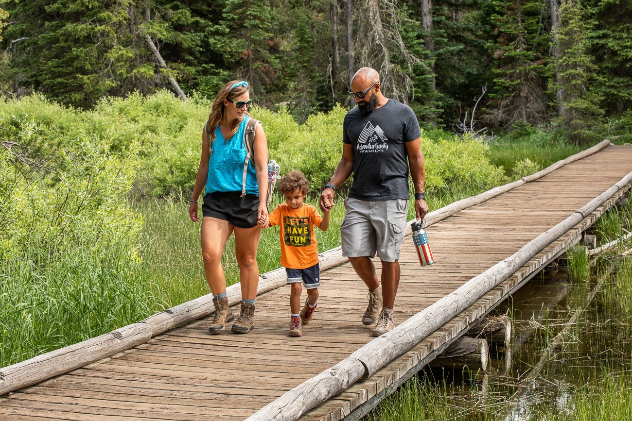 Lifestyle photography, including a day in the life of a family camping in an RV at Grand Teton National Park. Image created for Rev Group.